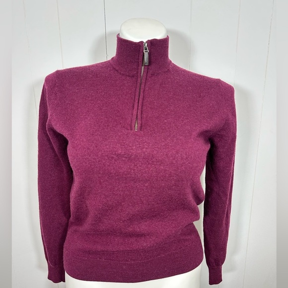 UNTUCKIT Women Sz L Burgundy 100% Merino Wool Long Sleeve Knit Sweater Half Zip - Picture 1 of 9